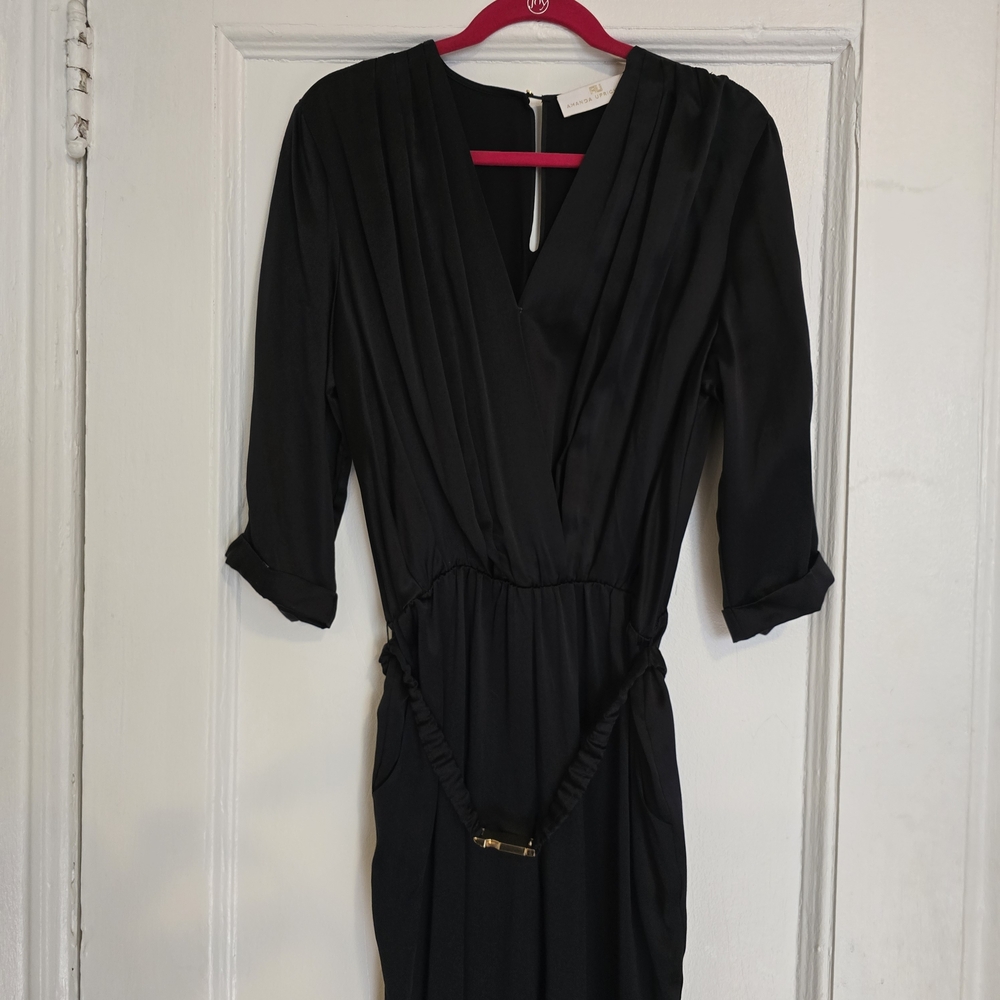 Amanda Uprichard X Revolve Black Silk Jumpsuit with Gold Belt – Sz Large